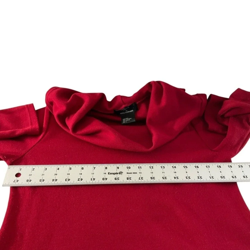 Nina Leonard Womens Red Cowl Neck Long Sleeve Knit Sweater Midi Dress Size L